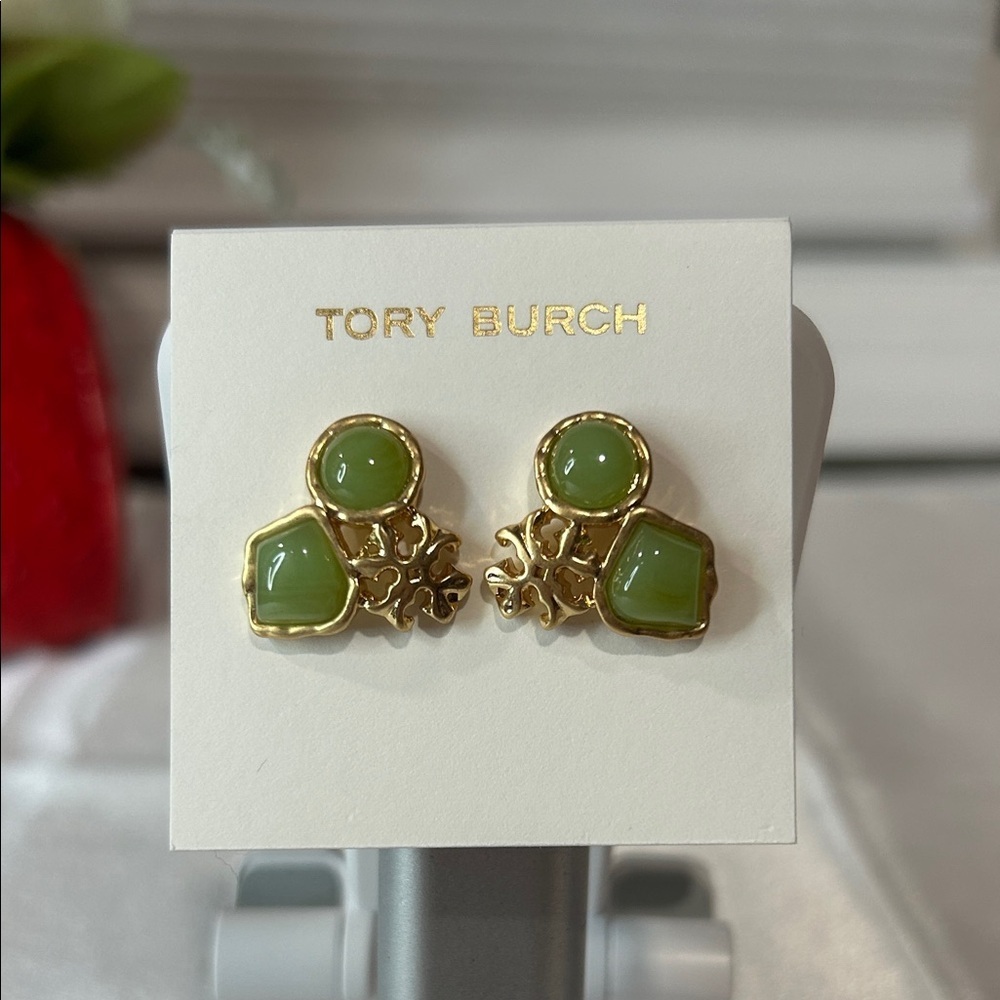 Brand new Tory Burch gold and green earrings